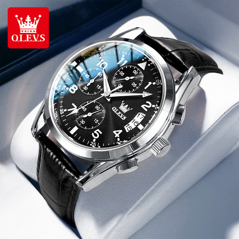 Leather Watch Band Men - OLEVS Orologio al quarzo da uomo